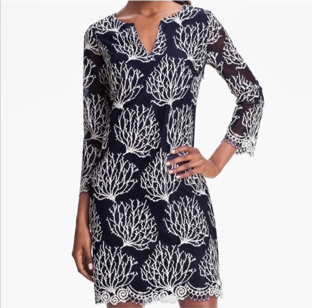 Lilly Pulitzer Navy White Lace Coral Lace Wendy Dress Size 4